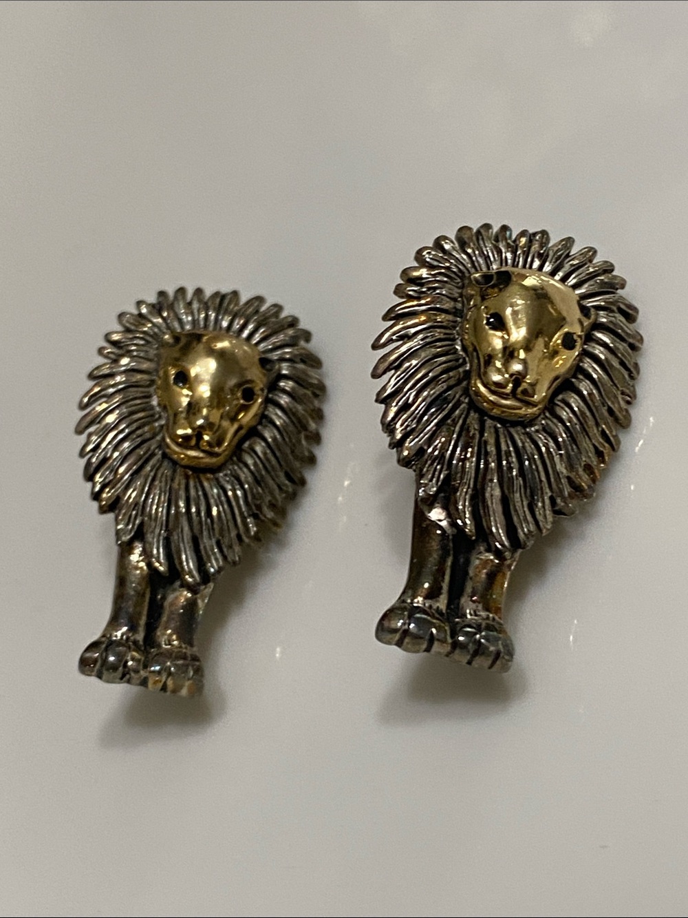 RARE Gold & Silver Mane Lion Head Earrings